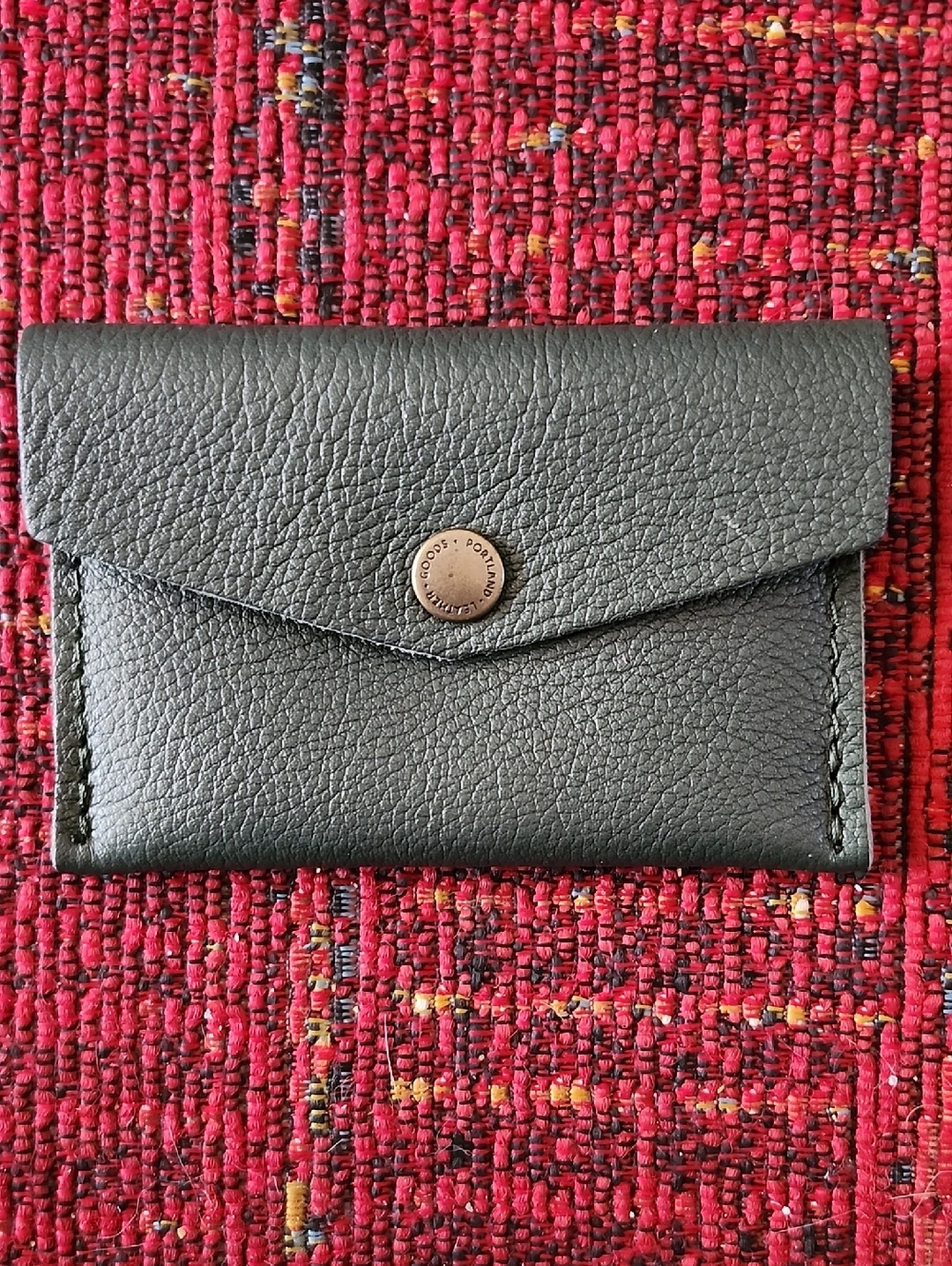 New!  Portland Leather Pine Green Leather Card Wallet with Snap